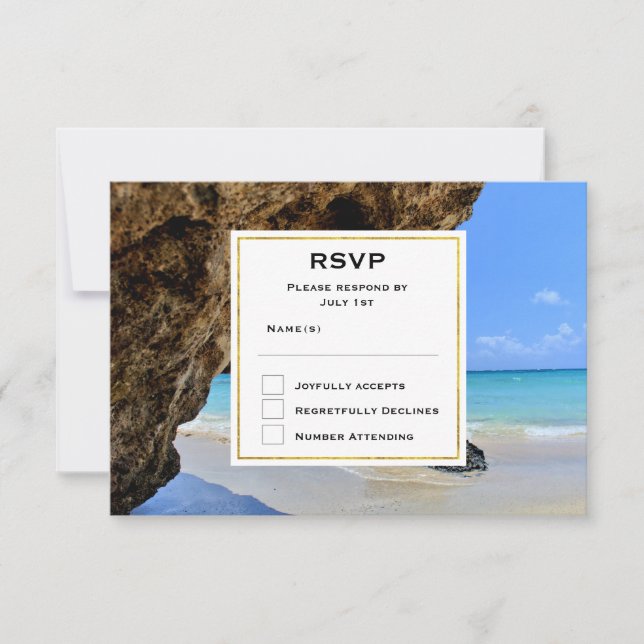 Tropical Beach Coast with a Big Rock RSVP Card (Front)