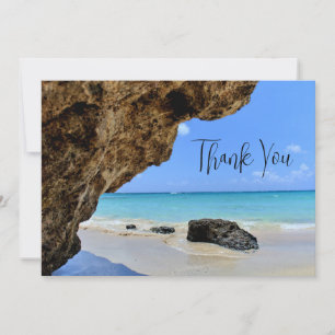 Tropical Beach Coast with a Big Rock Thank You Card