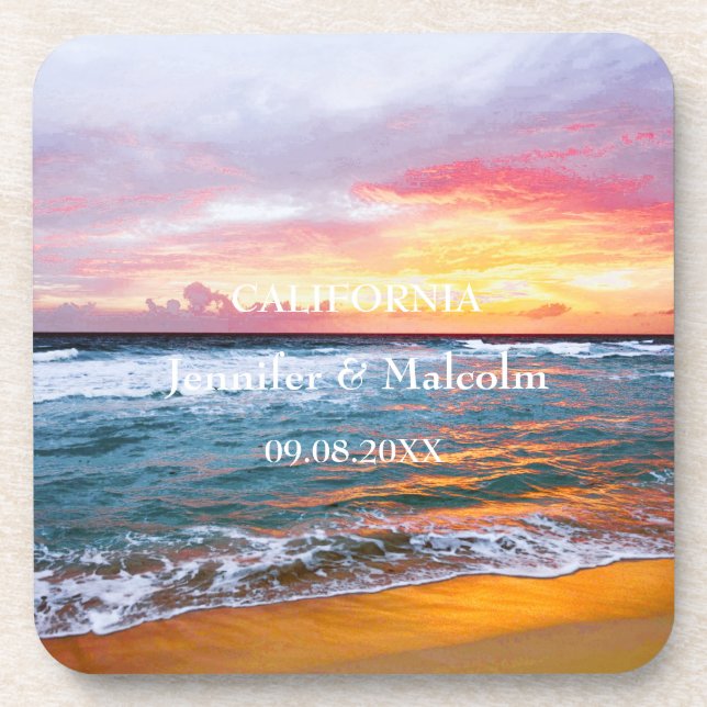 Tropical Beach Coastal Destination Summer Wedding Coaster (Front)