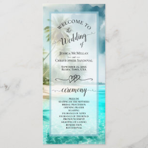 Tropical Beach Coastal Palm Trees Elegant Wedding Program