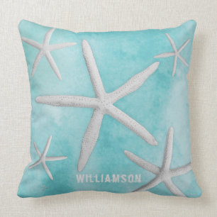 Tropical Beach Coastal Starfish Blue Modern Cushion