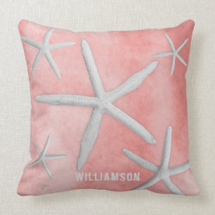 Tropical Beach Coastal Starfish Coral Modern Cushion