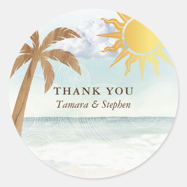 Tropical Beach Coastal Thank You Sticker (Front)
