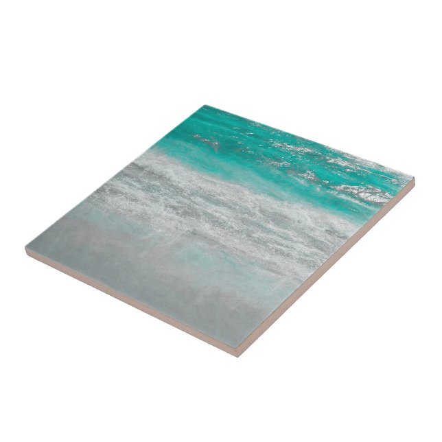 Tropical Beach Coastal Turquoise White Ocean Waves Ceramic Tile (Side)
