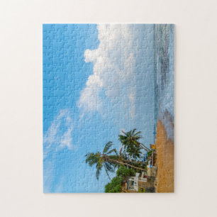 Tropical Beach Coastline and Palms Ocean View Jigsaw Puzzle