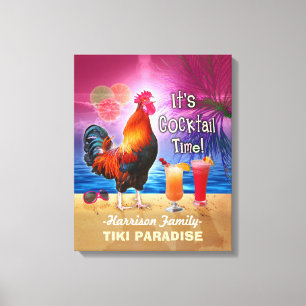 Tropical Beach Cocktail Bar Funny Rooster Chicken Canvas Print
