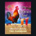 Tropical Beach Cocktail Bar Funny Rooster Chicken Poster<br><div class="desc">The chicken in this humourous design knows what time it is - it's time to drink, of course, because it's COCKtail time! This silly tropical art is perfect for anyone who loves the sea and chickens and margaritas and paradise and endless summer. It shows a rooster crowing with a couple...</div>