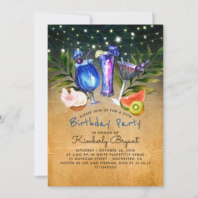 Tropical Beach Cocktail Birthday Party Invitation (Front)
