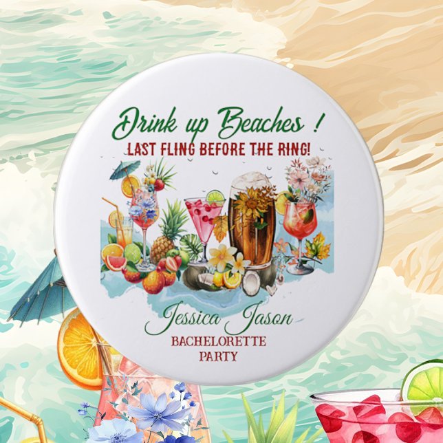 Tropical Beach Cocktails Fruits Bachelorette Party 7.5 Cm Round Badge (Tropical Beach Cocktails Fruits Bachelorette Party Button)