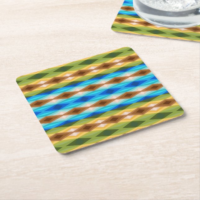 Tropical Beach Coloured Kaleidoscope Abstract Art  Square Paper Coaster (Angled)