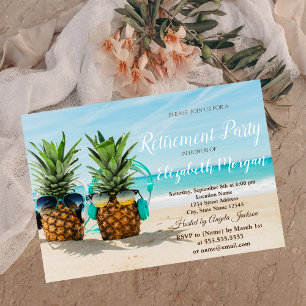 Tropical Beach Cool Pineapples Retirement Party Invitation