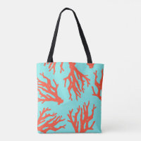 Tropical Beach Coral Pattern, Red Turquoise 