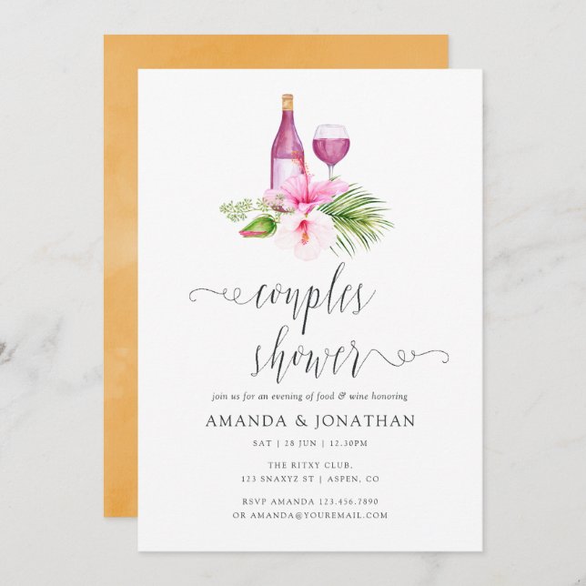 Tropical Beach Couples Shower Wine Tasting Invitation (Front/Back)