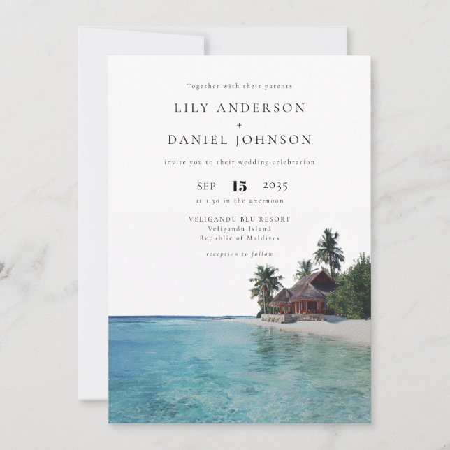 Tropical Beach Destination All In One Wedding Invitation (Front)