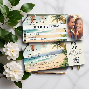 Tropical Beach Destination Boarding Pass Wedding Invitation