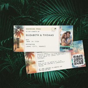 Tropical Beach Destination Boarding Pass Wedding Invitation