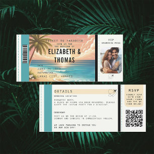 Tropical Beach Destination Boarding Photo Wedding Invitation