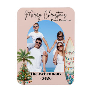 Tropical Beach Destination Christmas Card Magnet