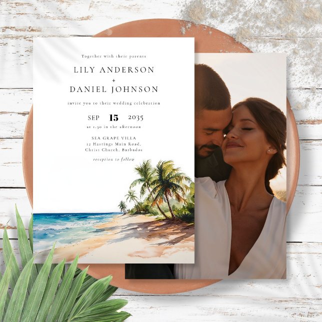 Tropical Beach Destination Photo Wedding Invitation (Tropical Beach Destination Photo Wedding Invitation)
