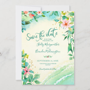 Tropical Beach Destination Watercolor Floral Save The Date