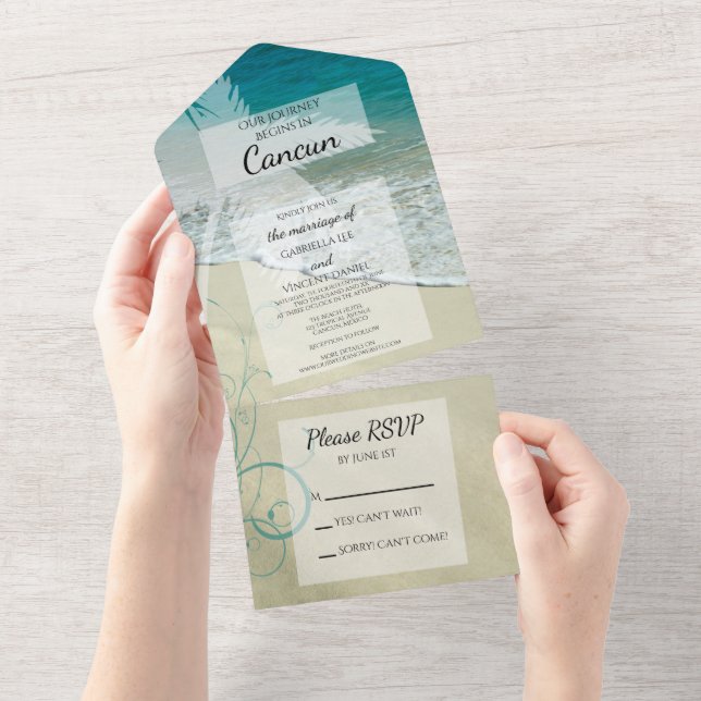 Tropical Beach Destination Wedding All In One Invitation (Tearaway)