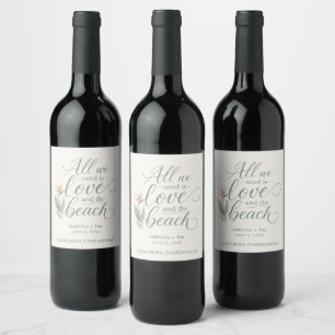 Tropical Beach Destination Wedding Favour Wine Label