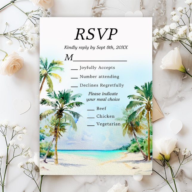 Tropical Beach Destination Wedding Meal Choice RSVP Card (Creator Uploaded)