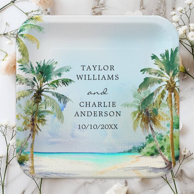 Tropical Beach Destination Wedding Paper Plate (Creator Uploaded)