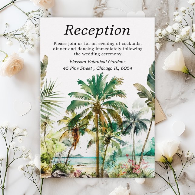 Tropical Beach Destination Wedding Reception Enclosure Card (Creator Uploaded)