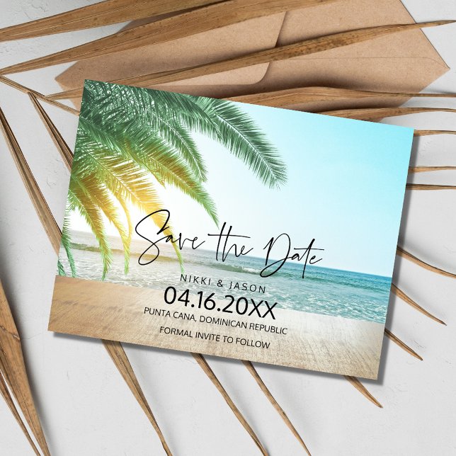 Tropical Beach Destination Wedding Save the Date Announcement Postcard (Tropical Beach Destination Wedding Save the Date)
