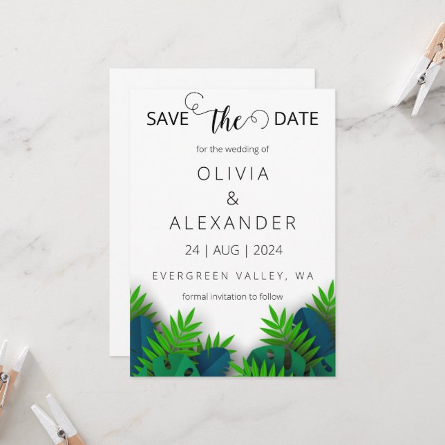 tropical beach destination wedding save the date invitation (Front/Back In Situ)