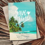 Tropical Beach Destination Wedding Save the Date Invitation<br><div class="desc">Tropical palm tree beach design wedding save the dates for your destination beach wedding. Customise with your names,  wedding date and wedding location. Mail these out to your friends and family to let them know to save your date and pack their bags for your upcoming destination beach wedding.</div>
