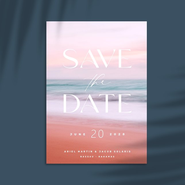 Tropical Beach Destination Wedding Save the date Invitation (Save the date. Tropical Sunset Beach wedding Save the Date cards)