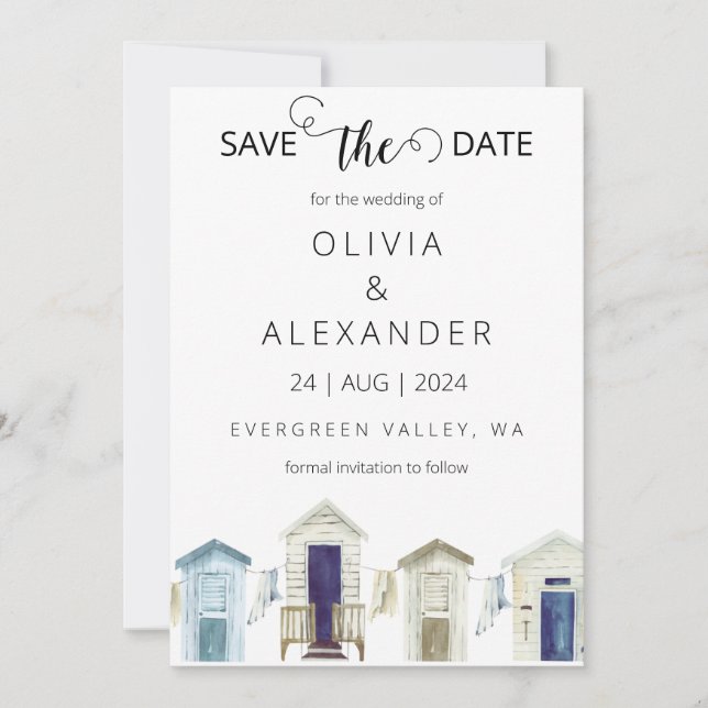 tropical beach destination wedding save the date invitation (Front)