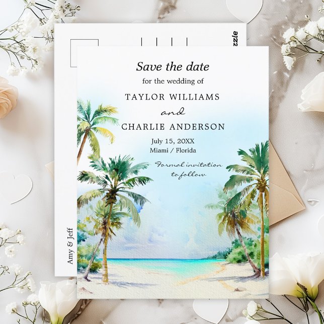 Tropical Beach Destination Wedding Save The Date Postcard (Creator Uploaded)