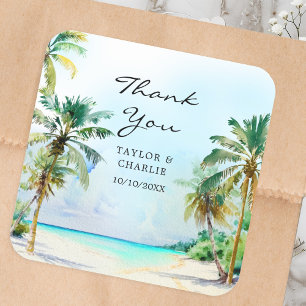 Tropical Beach Destination Wedding Thank You Square Sticker