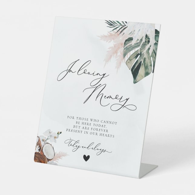 Tropical Beach Dusty Blue Memorial Wedding Pedestal Sign (Front)