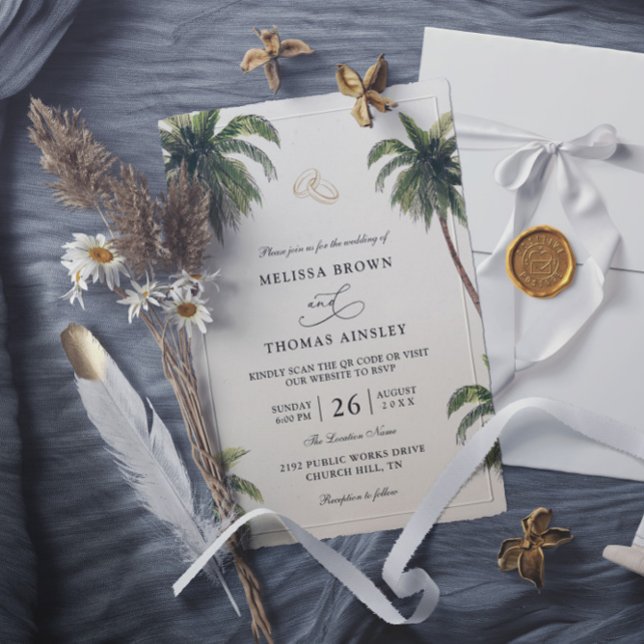 Tropical Beach Elegant Budget QR Code Wedding Invitation (Creator Uploaded)
