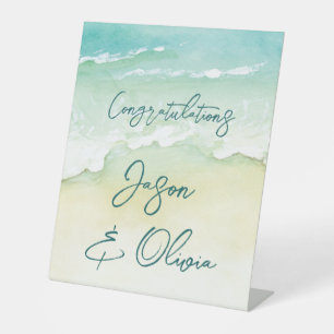 Tropical Beach Elegant Wedding Congratulations Pedestal Sign