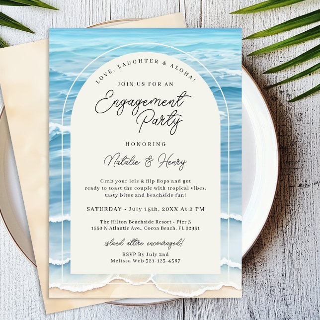 Tropical Beach Engagement Party | Ocean Wave Invitation (Beach Engagement Party Invitation)
