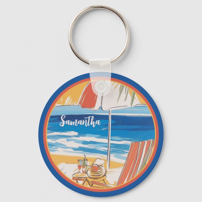 Tropical Beach Escape - Personalised Summer Key Ring (Front)