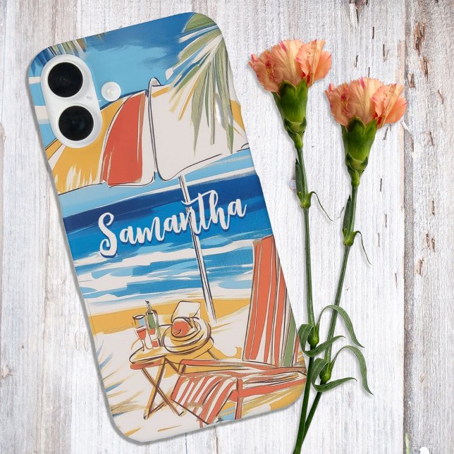 Tropical Beach Escape – Personalised Summer Paradi Case-Mate iPhone Case (beach scene illustration)