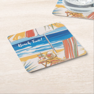 Tropical Beach Escape - Personalised Summer  Square Paper Coaster