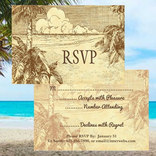 Tropical Beach Etching Rustic Response Cards (Creator Uploaded)