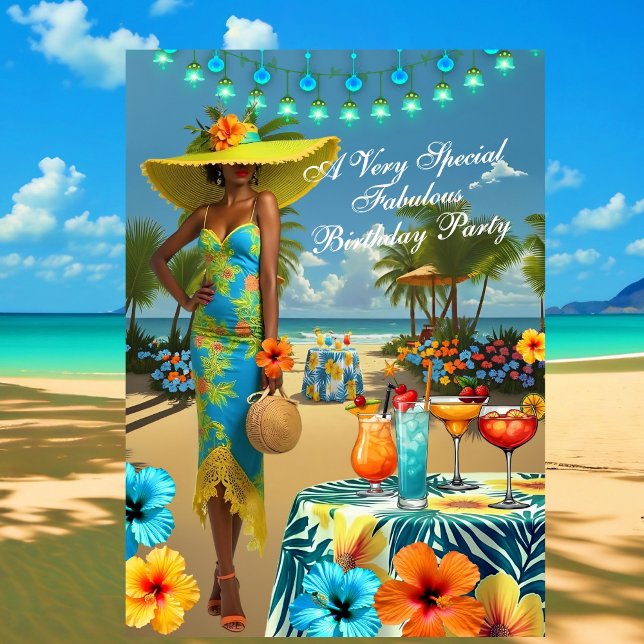 Tropical Beach Fabulous birthday Hibiscus Cocktail Invitation (Creator Uploaded)