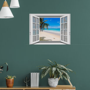 Tropical Beach Fake Window View 3D Poster