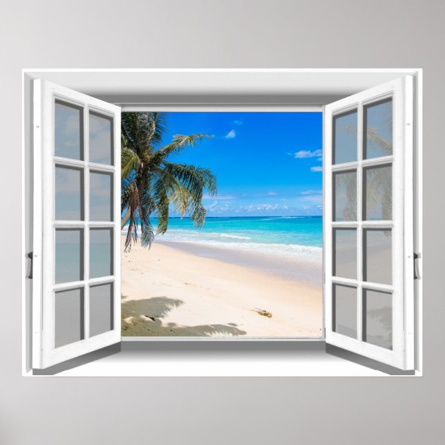 Tropical Beach Fake Window View 3D Poster (Front)
