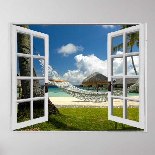 Tropical Beach Fake Window View Poster (Front)
