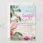 tropical beach flamingo 70th birthday party invitation<br><div class="desc">A lovely tropical beach and flamingo themed 70th birthday invitation with palm trees and string lights and matching beachy reverse side. Easy to edit or delete the available text fields to personalise the information with your own details for a professional and custom finish. Matching items are available in this boho...</div>