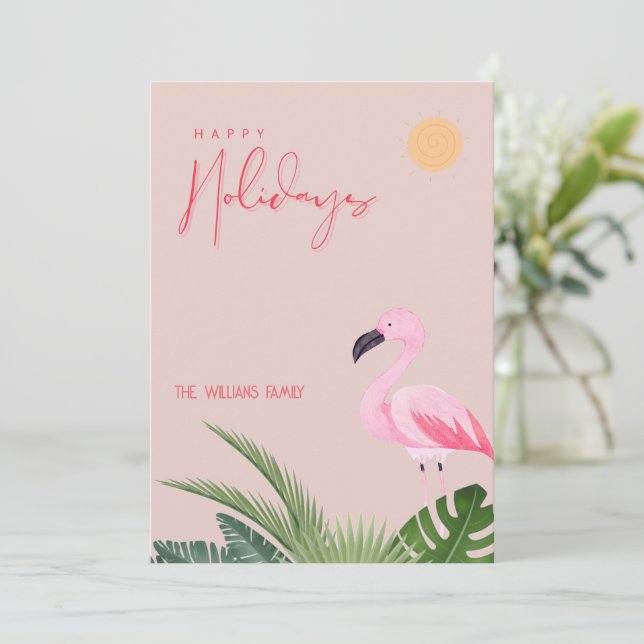 Tropical Beach Flamingo Christmas Holiday Card (Standing Front)